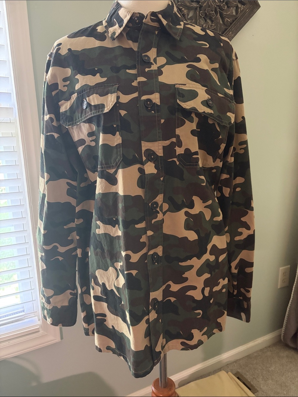 Men's Camouflage Military Shirt Jacket - Green Camo